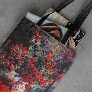 Lina vai kokvilnas auduma maisiņš «Red Chrysantemums» | Kolekcija «Claude Monet»