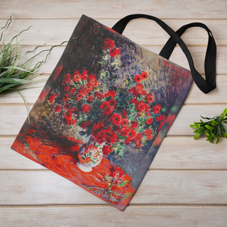 Lina vai kokvilnas auduma maisiņš «Red Chrysantemums» | Kolekcija «Claude Monet»