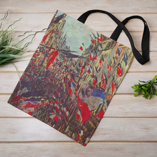 Lina vai kokvilnas auduma maisiņš «The Rue Montorgueil With Flags» | Kolekcija «Claude Monet»