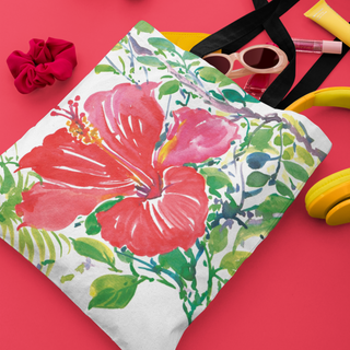 Lina vai kokvilnas auduma maisiņš «Noliecies Hibisks» | Kolekcija «Aquarello»