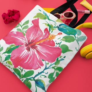 Lina vai kokvilnas auduma maisiņš «Skaistais Hibisks» | Kolekcija «Aquarello»