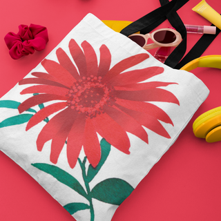 Lina vai kokvilnas auduma maisiņš «Sarkanā gerbera» | Kolekcija «Aquarello»