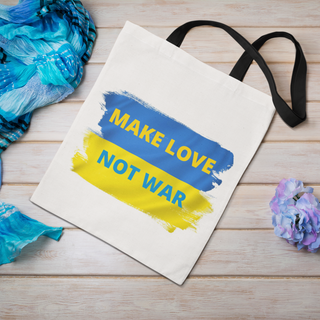 Lina vai kokvilnas auduma maisiņš «Make love, not war» | kolekcija «Par Ukrainu»