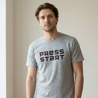 Kokvilnas T-krekls "Press Start" | pelēks